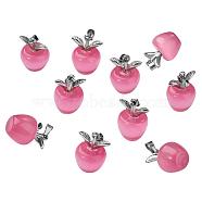 10Pcs Apple Gemstone Charm Pendant Crystal Quartz Healing Natural Stone Pendants Pink Silver Buckle for Jewelry Necklace Earring Making Crafts, Flamingo, 20.5x14.8mm, Hole: 3mm(JX525A)