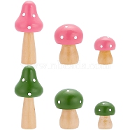 CRASPIRE 4 Sets 2 Colors Mini Mushroom Wood Display Ornaments, Micro Landscape Garden Decoration Accessories, Mixed Color, 25~33.5x32~72mm, 3pcs/set, 2 sets/color(AJEW-CP0005-44)