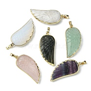 Natural & Synthetic Mixed Gemstone Pendants, Wing Charms, with Rack Plating Golden Plated Brass Edge, 39x18x7mm, Hole: 6x4mm(G-O204-03)