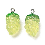 Transparent Resin Fruit Pendants, Grape Charms with Platinum Tone Iron Loops, Yellow, 24x12x11mm, Hole: 2mm(CRES-Z003-02B)