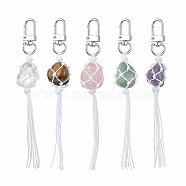 Braided Nylon Pouch Stone Holder Pendant Decoration, with Natural Mixed Gemstone and Alloy Swivel Clasps, 135mm, Pendants: 105x17~20.5x17~23mm(HJEW-JM01852)