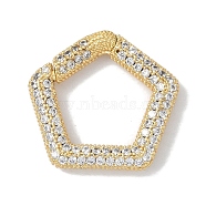 Rack Plating Brass Micro Pave Cubic Zirconia Spring Gate Rings Clasps, Cadmium Free & Lead Free, Long-Lasting Plated, Real 18K Gold Plated, Pentagon, Clear, 19.5x20x3mm(KK-NH0002-12G-01)