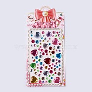 Self Adhesive Mobile Phone Stickers, Acrylic Rhinestone Stickers, Faceted, Heart, Mixed Color, 5.5~20x5.5~20x2.5~4mm, Package Size: 24x11.6x0.4cm(AJEW-WH0075-04B)
