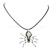 Braided Glass Seed Bead Spider Pendant Necklaces, Waxed Cotton Cord Necklaces for Women, White, 19.69 inch(50cm)(NJEW-MZ00036-01)