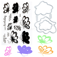 1Pc Butterfly Clear Silicone Stamps, with 1Pc Cloud Carbon Steel Cutting Dies Stencils, for DIY Scrapbooking, Photo Album Decorative, Cards Making, Mixed Shapes, Stamps: 110x160x3mm, Stencils: 77x50x0.8mm(DIY-CP0009-56)