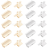 24Pcs 2 Colors 304 Stainless Steel Box Clasps, Multi-Strand Clasps, 5-Strands, 10-Holes, Rectangle with Flower, Golden & Stainless Steel Color, 19.5x14x3mm, Hole: 1.4mm, 12pcs/color(STAS-UN0056-34)