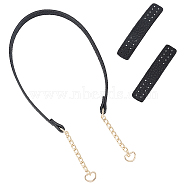 PU Leather Bag Straps, with Iron Curb Chain & D Ring and Hand Sewing Hangers, Flat, Bag Replacement Accessories, Black, 74x1.6x0.4cm(FIND-WH0071-11A)