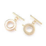 Brass with Shell Toggle Clasps, Creamy White, Cadmium Free & Nickel Free & Lead Free, Ring, Real 18K Gold Plated, Ring: 18x18.5x2mm, Hole: 1.8mm, Bar: 19x5x2mm, Hole: 1.8mm(KK-N216-515)