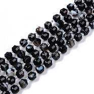 Natural Black Banded Agate/Striped Agate Beads Strands, Round, Faceted, 7~8x8mm, Hole: 1.2mm, about 37pcs/strand, 14.56~14.96 inch(37~38cm)(G-R482-13-8mm)