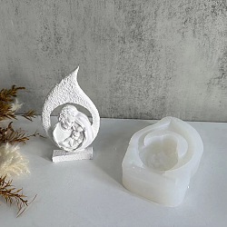 Teardrop with Holy Family Display Decoration DIY Statue Silicone Molds, Portrait Sculpture Resin Casting Molds, for UV Resin & Epoxy Resin Craft Making, White, 135x83x26mm, Inner Diameter: 117x67mm(SIMO-P003-05A)