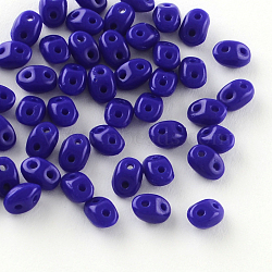 2-Hole Seed Beads, Czech Glass Beads, Medium Blue, 5x3.5x3mm, Hole: 0.5mm, about 650pcs/bag(GLAA-R159-07)
