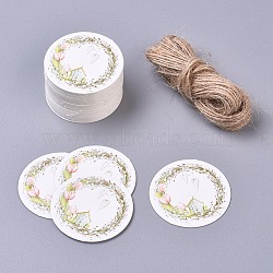 Paper Gift Tags, Hange Tags, For Arts and Crafts, with Jute Twine, Flat Round with Garland Pattern, Colorful, 40x0.5mm, 50pcs/set(CDIS-L004-G01)