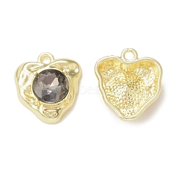 Rack Plating Alloy Glass Pendants, Golden, Heart Charms, Dark Slate Blue, 17.5x15.5x5.5mm, Hole: 1.8mm(PALLOY-P291-03G-05)