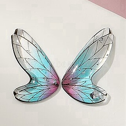 Gradient Color Transparent Resin Pendants, Butterfly Wing Charms with Silver Foil, Cyan, 19x11.5x2mm(RESI-TAC0019-06A)
