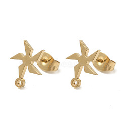 Ion Plating(IP) 304 Stainless Steel Stud Earring Findings, Windmill, Golden, 11x9.5mm, Hole: 1.2mm, Pin: 11x0.7mm(STAS-I206-54G)