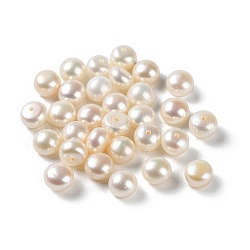 Natural Cultured Freshwater Pearl Beads, Half Drilled, Round, Grade 3A, Floral White, 6.5~7x4.5~5mm, Hole: 0.8mm(PEAR-E020-32)