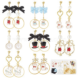 DIY Easter Rabbit Earring Making Kit, Including Clock & Rabbit & Bowknot & Garland Alloy Enamel Pendants & Link Connectors, Glass Pearl Beads, Brass Cable Chains & Post Earring Findings, Mixed Color(DIY-SC0021-22)