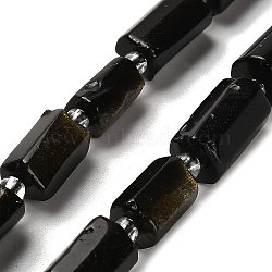 Natural Golden Sheen Obsidian Beads Strands, with Seed Beads, Faceted, Column, 8.5~13x6~8x6~8mm, Hole: 1mm, about 28~32pcs/strand, 15.98~18.90''(40.6~48cm)(G-K245-I19-01)