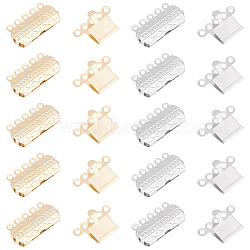 24Pcs 2 Colors 304 Stainless Steel Box Clasps, Multi-Strand Clasps, 5-Strands, 10-Holes, Rectangle with Flower, Golden & Stainless Steel Color, 19.5x14x3mm, Hole: 1.4mm, 12pcs/color(STAS-UN0056-34)