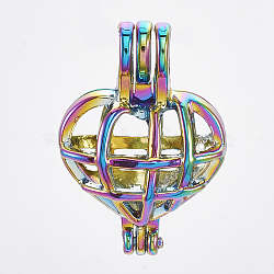 Plated Alloy Bead Cage Pendants, Heart, Colorful, 25.5x18x11.5mm, Hole: 4x4.5mm, Inner Measure: 10.5x15.5mm(PALLOY-S119-064)