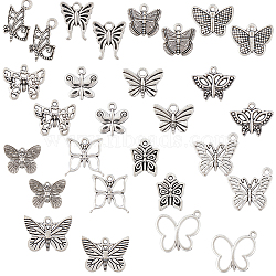 84pcs 14 styles Tibetan Style Alloy Butterfly Pendants, Antique Silver, 12~18x10~21.5x1~3mm, Hole: 1.5~2mm, 6pcs/style(FIND-SC0007-11)