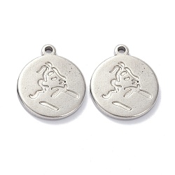 304 Stainless Steel Pendants, Flat Round, Stainless Steel Color, 18x15x2mm, Hole: 1.6mm(STAS-K216-27P)