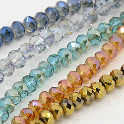 Electroplate Glass Strands, Faceted, Rondelle, Mixed Style, Mixed Color, 4x3mm, Hole: 1mm, about 149pcs/strand, 18.1 inch(EGLA-D038-4x3mm-M1)