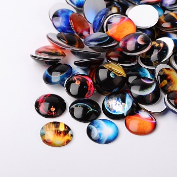 Starry Sky Printed Glass Half Round/Dome Cabochons, Mixed Color, 10x4mm
