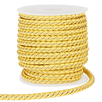 10M Round Imitation Leather Braided Cords, Yellow, 5.5mm, about 10.94 Yards(10m)/Roll