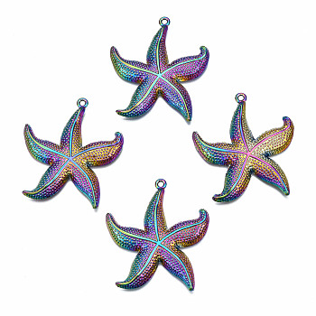 Alloy Pendants, Cadmium Free & Nickel Free & Lead Free, Starfish, Rainbow Color, 48.5x44x4.5mm, Hole: 2mm
