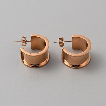 Stainless Steel Round Stud Earring Finding, Blank Grooved Earring Settings for Inlay Earring Making, Rose Gold, 20x12.5mm, Pin: 0.7mm, Slot: 10mm