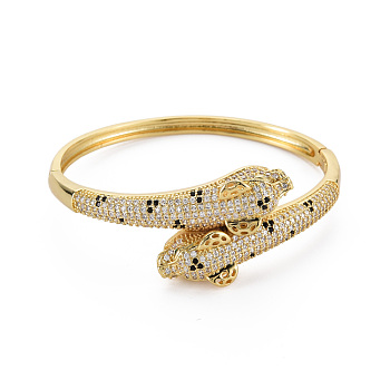 Brass Micro Pave Cubic Zirconia Snake Bangles for Women, Nickel Free, Real 16K Gold Plated, Inner Diameter: 2x2-3/8 inch(5.2x6cm)