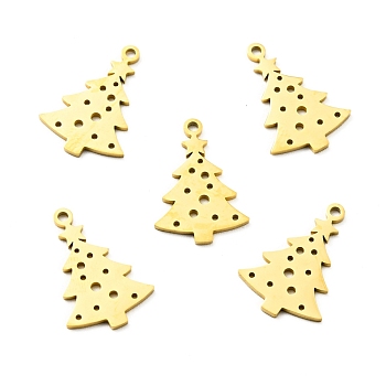201 Stainless Steel Pendant, Christmas Theme, Tree, Golden, 20x14x1mm, Hole: 1.5mm