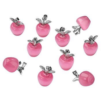 10Pcs Apple Gemstone Charm Pendant Crystal Quartz Healing Natural Stone Pendants Pink Silver Buckle for Jewelry Necklace Earring Making Crafts, Flamingo, 20.5x14.8mm, Hole: 3mm