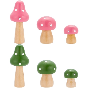 CRASPIRE 4 Sets 2 Colors Mini Mushroom Wood Display Ornaments, Micro Landscape Garden Decoration Accessories, Mixed Color, 25~33.5x32~72mm, 3pcs/set, 2 sets/color