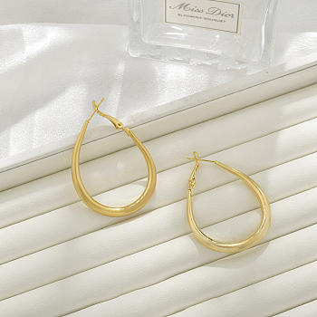 Brass Hoop Earrings for Women, Teardrop, Real 22K Gold Plated, 46x6mm