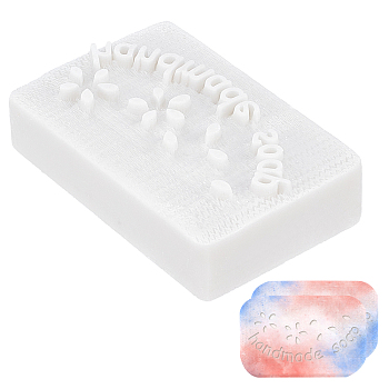 Resin Chapter, DIY Handmade Resin Soap Stamp Chapter, Rectangle, White, Word Handmade Soap, Flower Pattern, 3.5x5.35x1.5cm