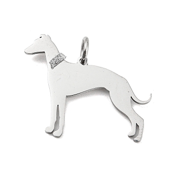 304 Stainless Steel Pendants, with Jump Ring and Glitter, Stamping Blank Tag, Dog Charm, Stainless Steel Color, 22.5x28.5x1mm, Hole: 4mm