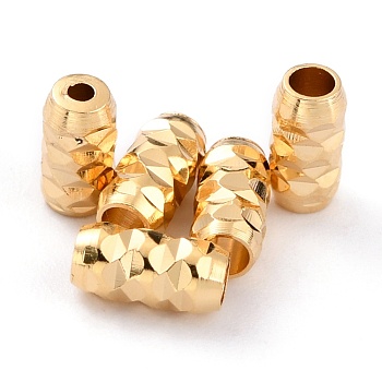 Brass Beads, Long-Lasting Plated, Barrel, Real 24K Gold Plated, 6x3mm, Hole: 1.8mm