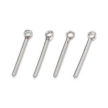 304 Stainless Steel Pendants, Column, Stainless Steel Color, 18x3x1.2mm, Hole: 1.6mm