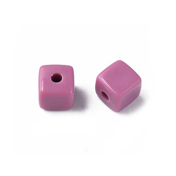 Opaque Acrylic Beads, Cube, Flamingo, 12.5x12.5x12.5mm, Hole: 3.5mm, about 263pcs/500g