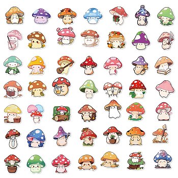 50Pcs Cute Mushroom PVC Waterproof Sticker Labels, Self-adhesion, for Suitcase, Skateboard, Refrigerator, Helmet, Mobile Phone Shell, Mixed Color, 30~60mm