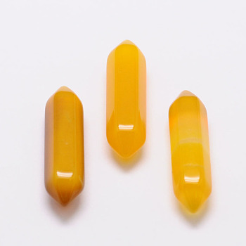 Dyed Faceted Natural Yellow Agate Point Beads for Wire Wrapped Pendants Making, Healing Stones, Reiki Energy Balancing Meditation Therapy Wand, No Hole/Undrilled, Double Terminated Point, Yellow, 30x9x9mm