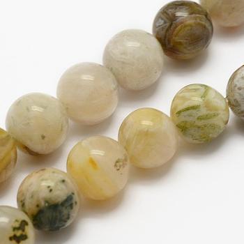 Natural Bamboo Leaf Agate Beads Strands, Round, 8mm, Hole: 1mm, about 48pcs/strand, 15.3 inch(39cm)