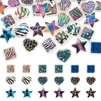 30Pcs 3 Styles Rainbow Iridescent Printed Opaque Acrylic Beads, Mixed Styles, Mixed Shapes, 19.5~22x22~23.5x6~8mm, Hole: 2.5~3mm, 10pcs/style