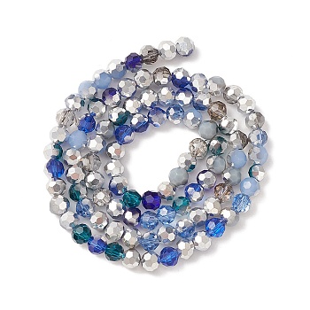 Electroplate Glass Beads Strands, Faceted(32 Facets), Half Silver Plated, Round, Prussian Blue, 6x5mm, Hole: 1.4mm, about 100pcs/strand, 20.87''(53cm)