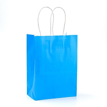 Pure Color Kraft Paper Bags, Gift Bags, Shopping Bags, with Paper Twine Handles, Rectangle, Dodger Blue, 15x11x6cm
