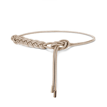 PU Leather Rope Knot Tie Waist Belly Belts for Women, Tan, 1250mm