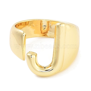 J-Shape Rack Plating Brass Open Cuff Rings for Women(RJEW-Z059-01G)-2