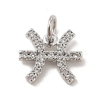 Brass Micro Pave Cubic Zirconia Charms, Constellation Charms, with Jump Ring, Cadmium Free & Lead Free, Pisces, 10x11.5x1.5mm, Hole: 3.5mm(KK-E077-02P-03)
